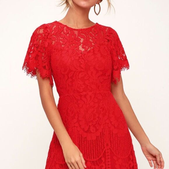 Lulus Pearson Red Lace Dress - Picture 1 of 11